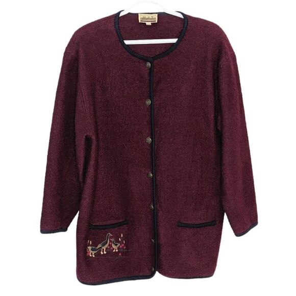Vintage embroidered burgundy red wool cardigan shacket Medium @X - Picture 1 of 9